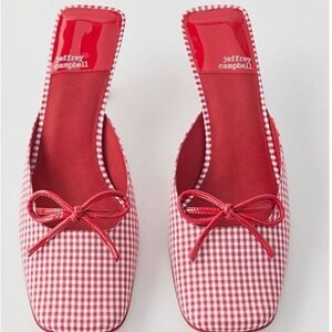 New Jeffrey Campbell Women's red and white  Ensue Gingham Heeled Mule